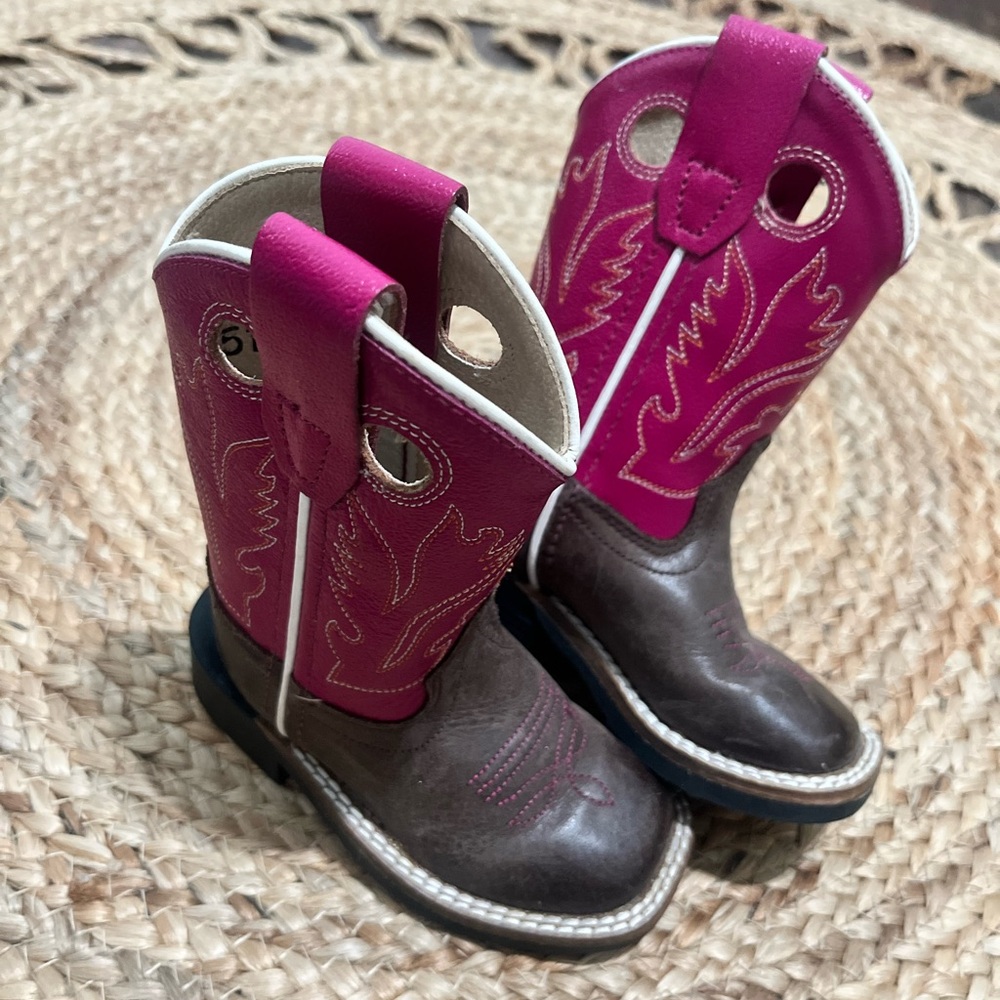 Old West Leather Boots Toddler Boots Size 040 Pink Pull On Square Toe